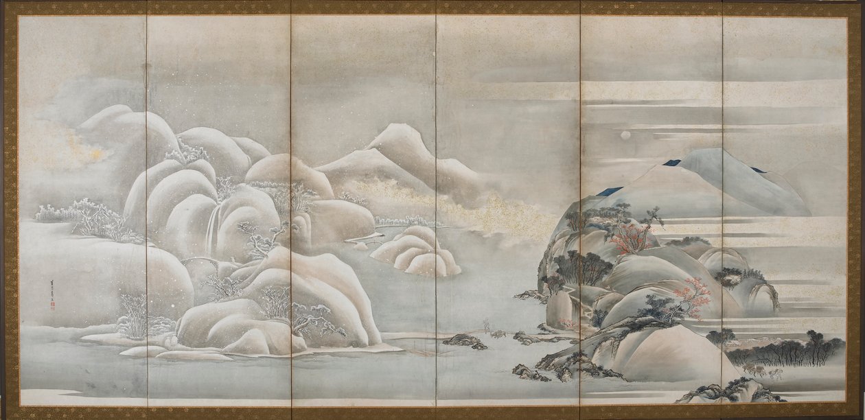 風景：四季のうちの2つ、秋と冬、江戸時代、18世紀後半から19世紀初頭. 作： 菱川S