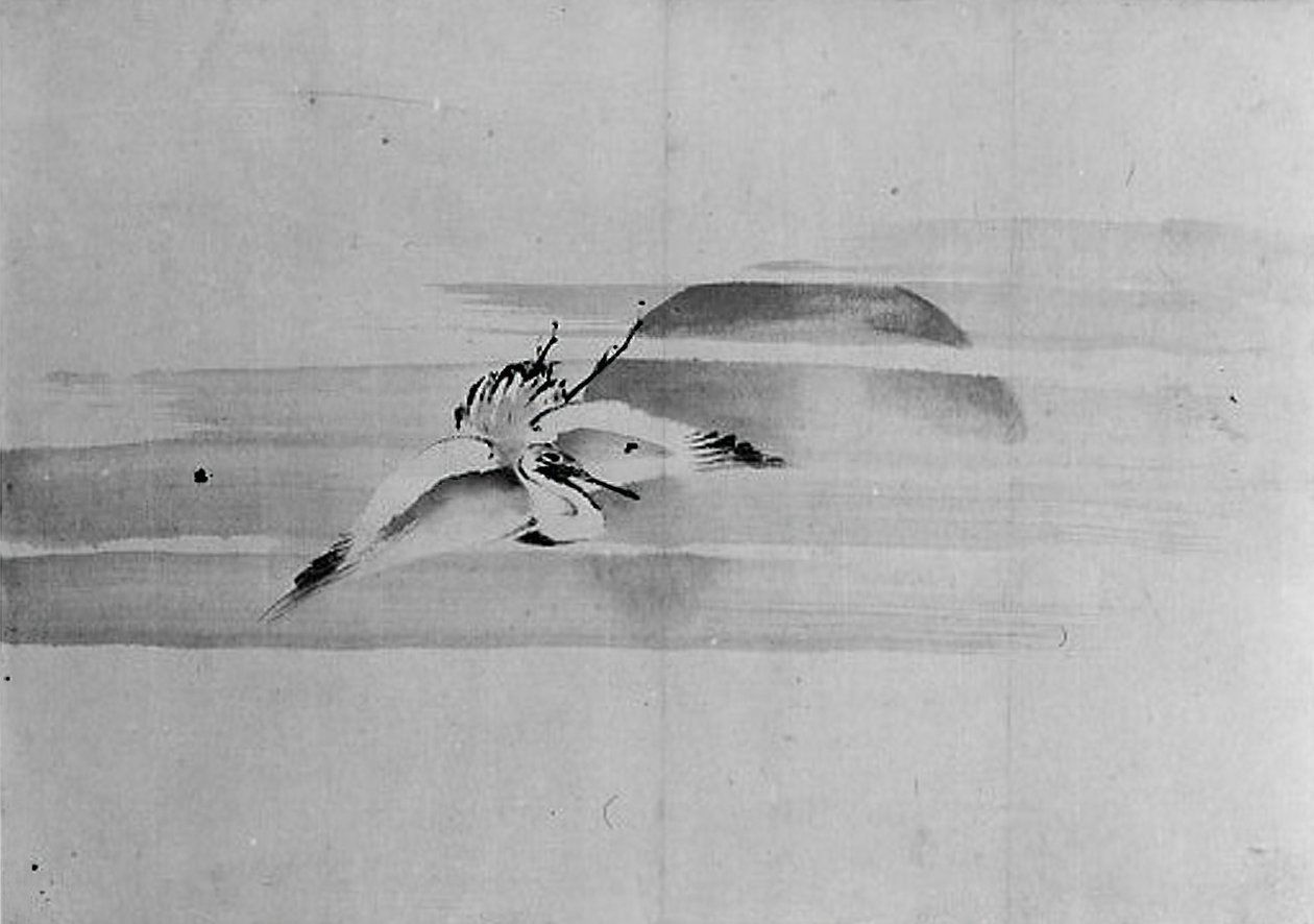 鶴と太陽、19世紀。 作： 北斎スクール。