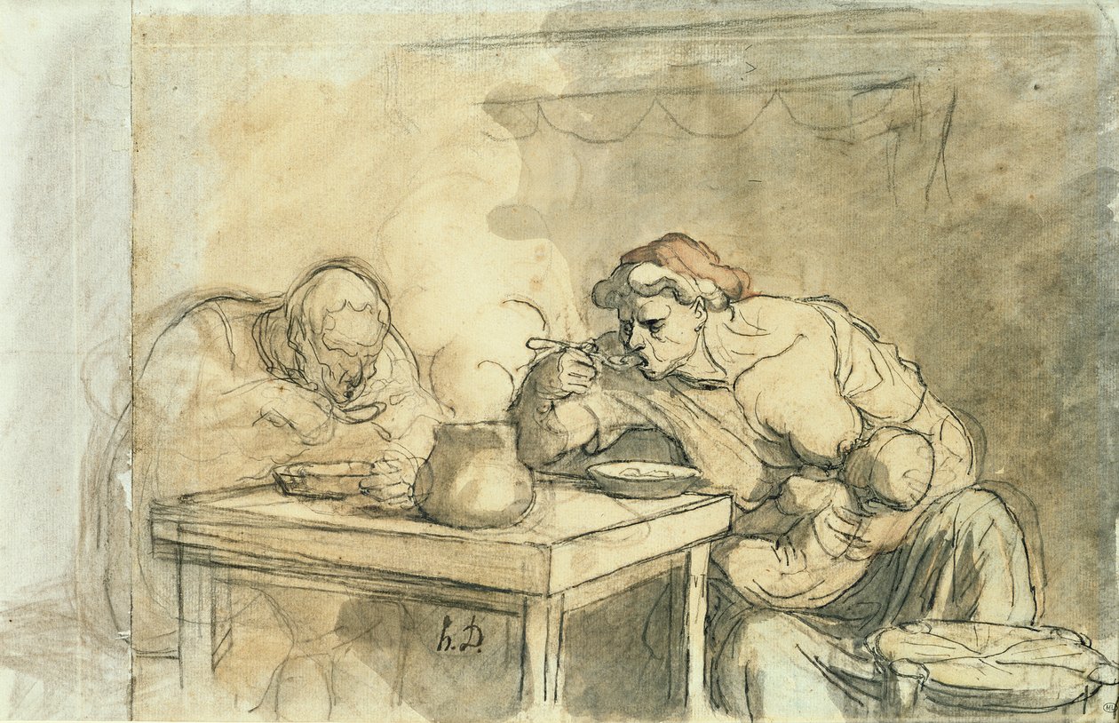 スープ、1862-65年（紙にペンとインク、トイレ、鉛筆） 作： オノレ・ドーミエ
