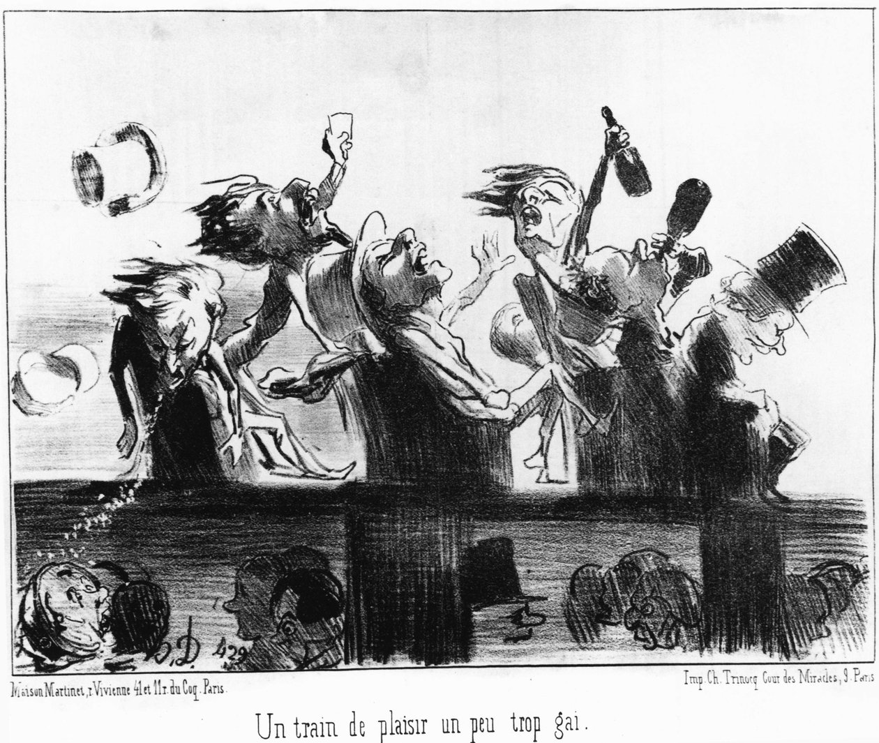 オノレ・ドーミエ（1808-1879）の鉄道をテーマにした漫画シリーズ「Les trains de Plaisir」からの引用です。"Charivari" 作： オノレ・ドーミエ