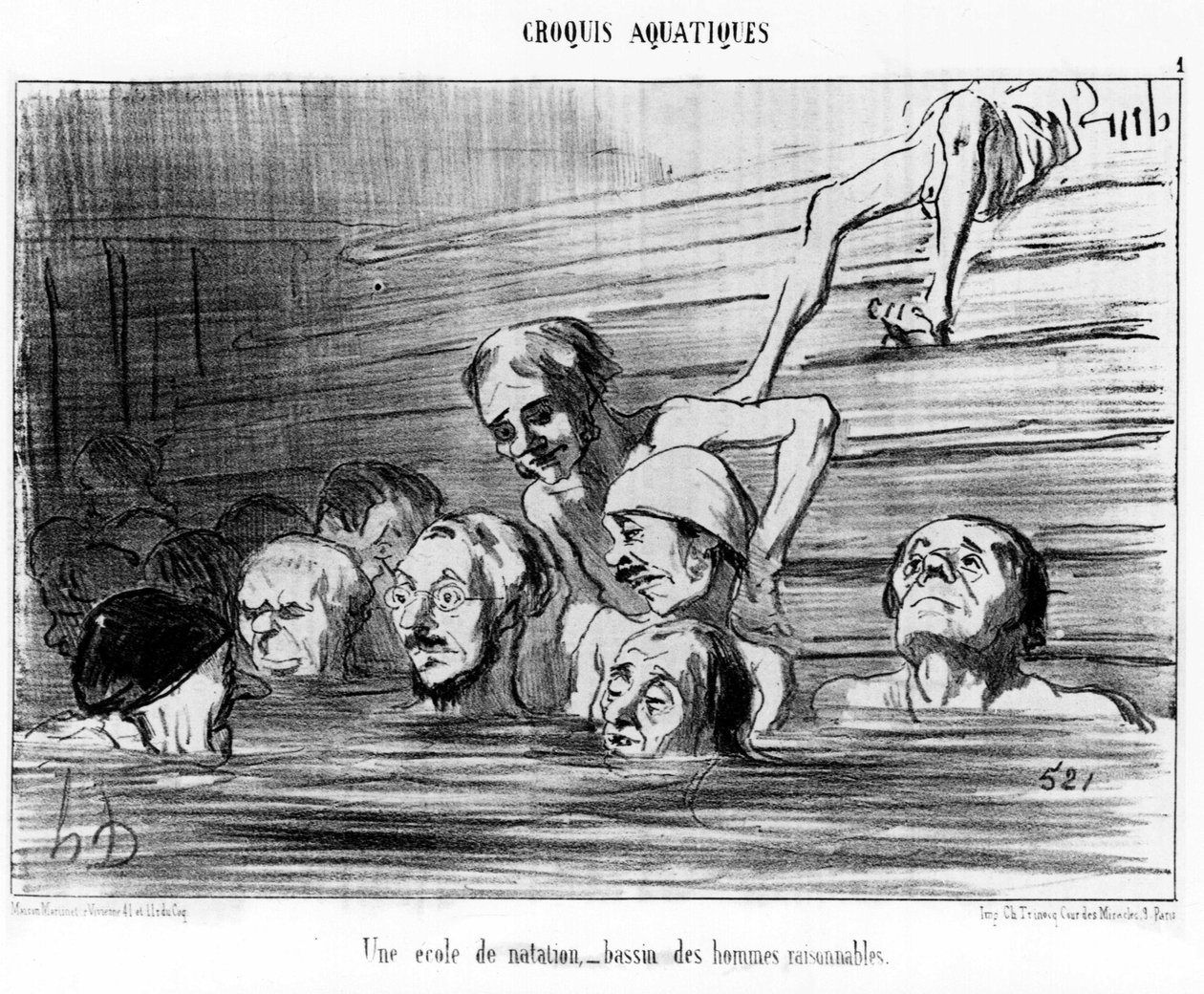 オノレ・ドーミエ（1808-1879）が描いた水泳に関する漫画シリーズ「Sketch d