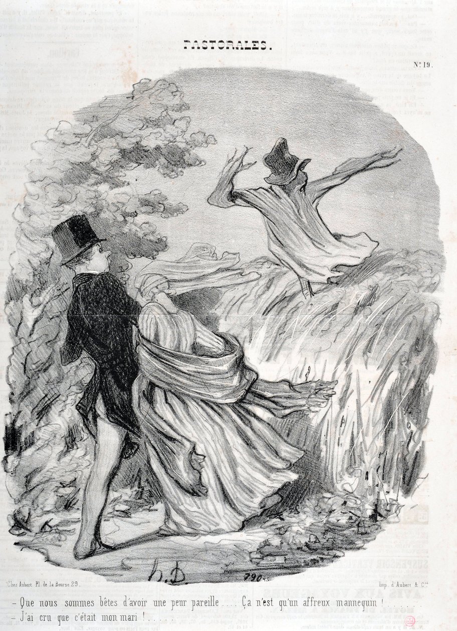 オノレ・ドーミエ（1808-1879）の作品。Charivariは1845年にさかのぼります。Serie PASTORALES "私たちは、このような恐れを持つことがどれほど良いことか...。"彼が私の夫だと思っていました！"マルセイユ、ロンシャン宮殿の美術館 作： オノレ・ドーミエ