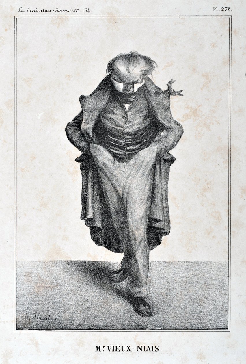 オノレ・ドーミエ（1808-1879）のアートワーク。Charivari dates from 1833: Serie Celebrites de la Caricature "M. Vieux-Niais" MUSEE DES BEAUX ARTS - PALAIS LONGCHAMP, MARSEILLE 作： オノレ・ドーミエ
