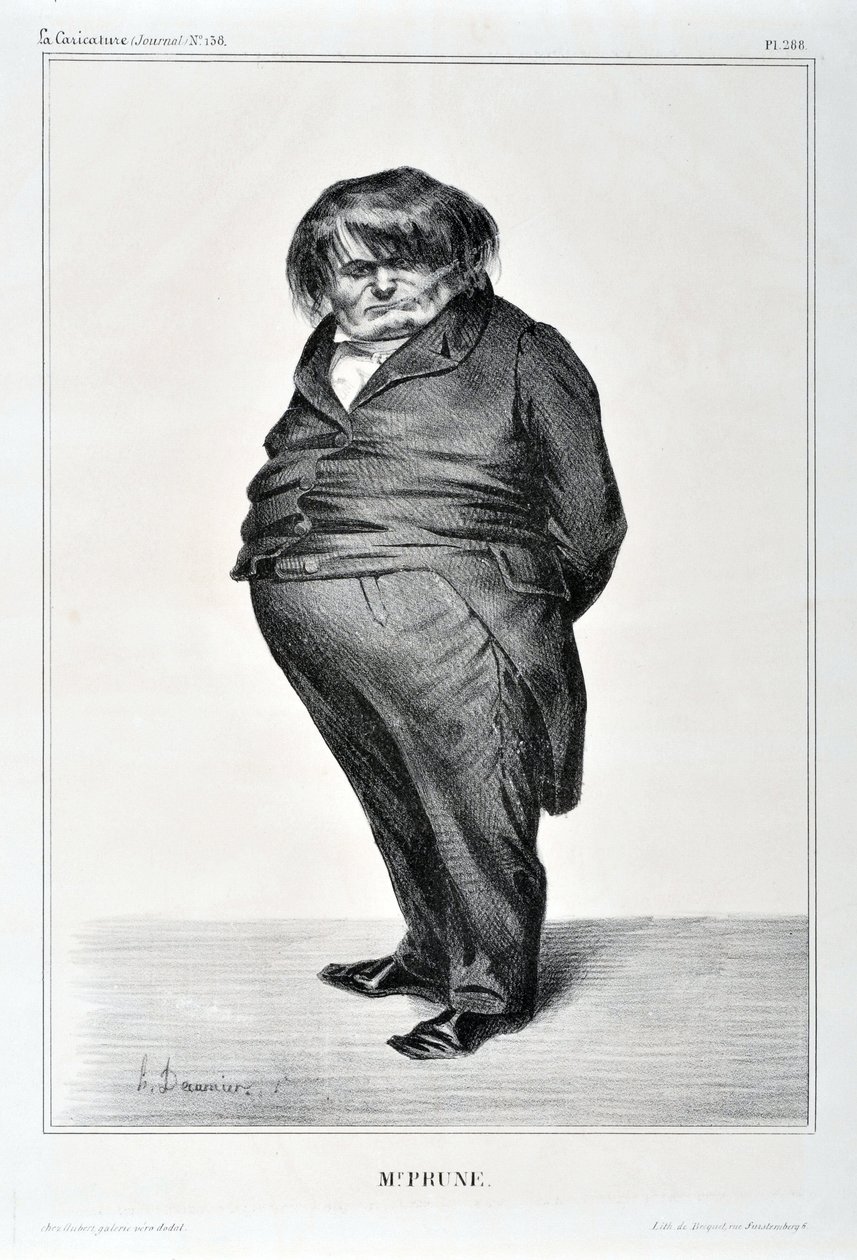 オノレ・ドーミエ（1808-1879）の芸術作品。Charivari dates from 1833: Serie Celebrites de la Caricature "M. Plum" MUSEE DES BEAUX ARTS - PALAIS LONGCHAMP, MARSEILLE 作： オノレ・ドーミエ