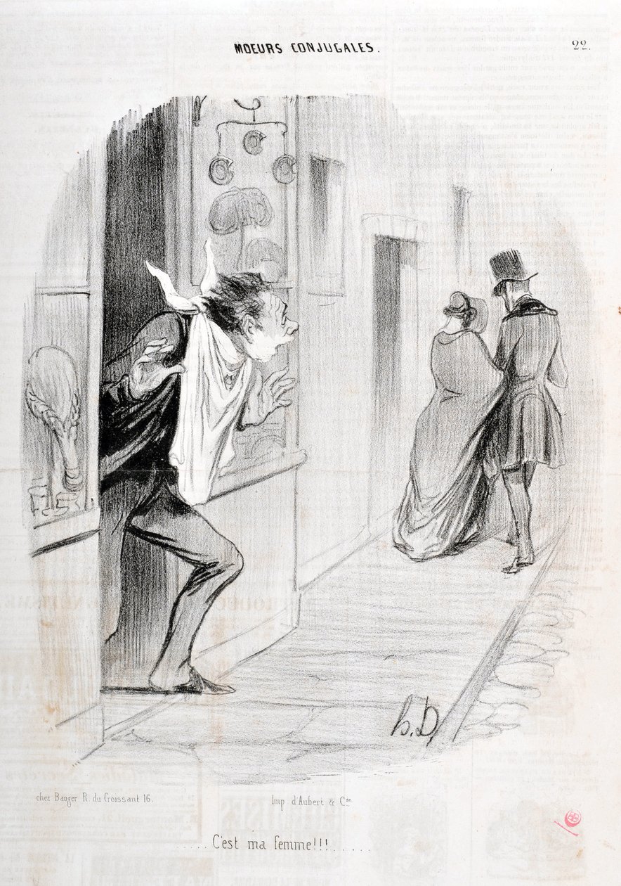 オノレ・ドーミエ（1808-1879）のアートワーク。Charivariは1840年のSerie MORIES CONJUAL「僕の妻だ!!!!「マルセイユ、ロンシャン宮殿美術館 作： オノレ・ドーミエ