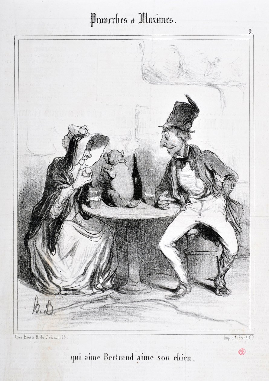 オノレ・ドーミエ（1808-1879）の作品。Charivariは1840年の作品。PROVERBES ET MAXIMES "qui aime Bertrand aime son chien" MUSEE DES BEAUX ARTS - PALAIS LONGCHAMP, MARSEILLE 作： オノレ・ドーミエ