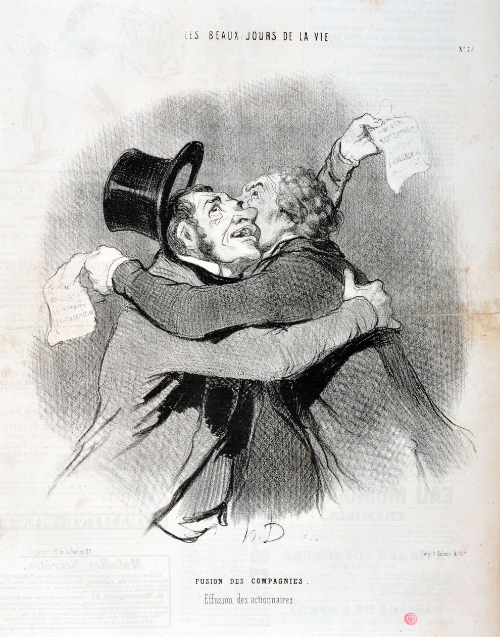オノレ・ドーミエ（1808-1879）の作品。Charivariは1845年の作品。セリー LES BEAUX DAYS DE LA VIE。会社の合併、株主の離脱。マルセイユのロンシャン宮殿にある美術館。 作： オノレ・ドーミエ