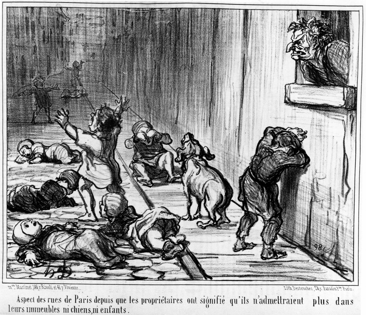 オノレ・ドーミエ（1808-1879）の一連の漫画「Tenants et Proprietaires」からの引用。"Charivari" 作： オノレ・ドーミエ