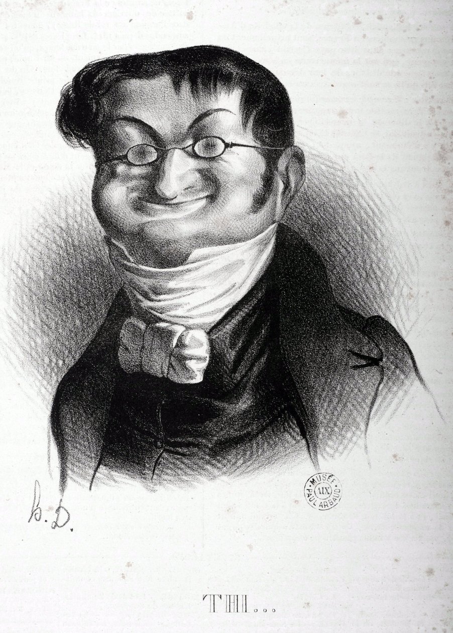 フランスの政治家、アドルフ・ティエール（1797-1877）の漫画。オノレ・ドーミエ（1808-1879）のデッサン。アルボー美術館。 作： オノレ・ドーミエ