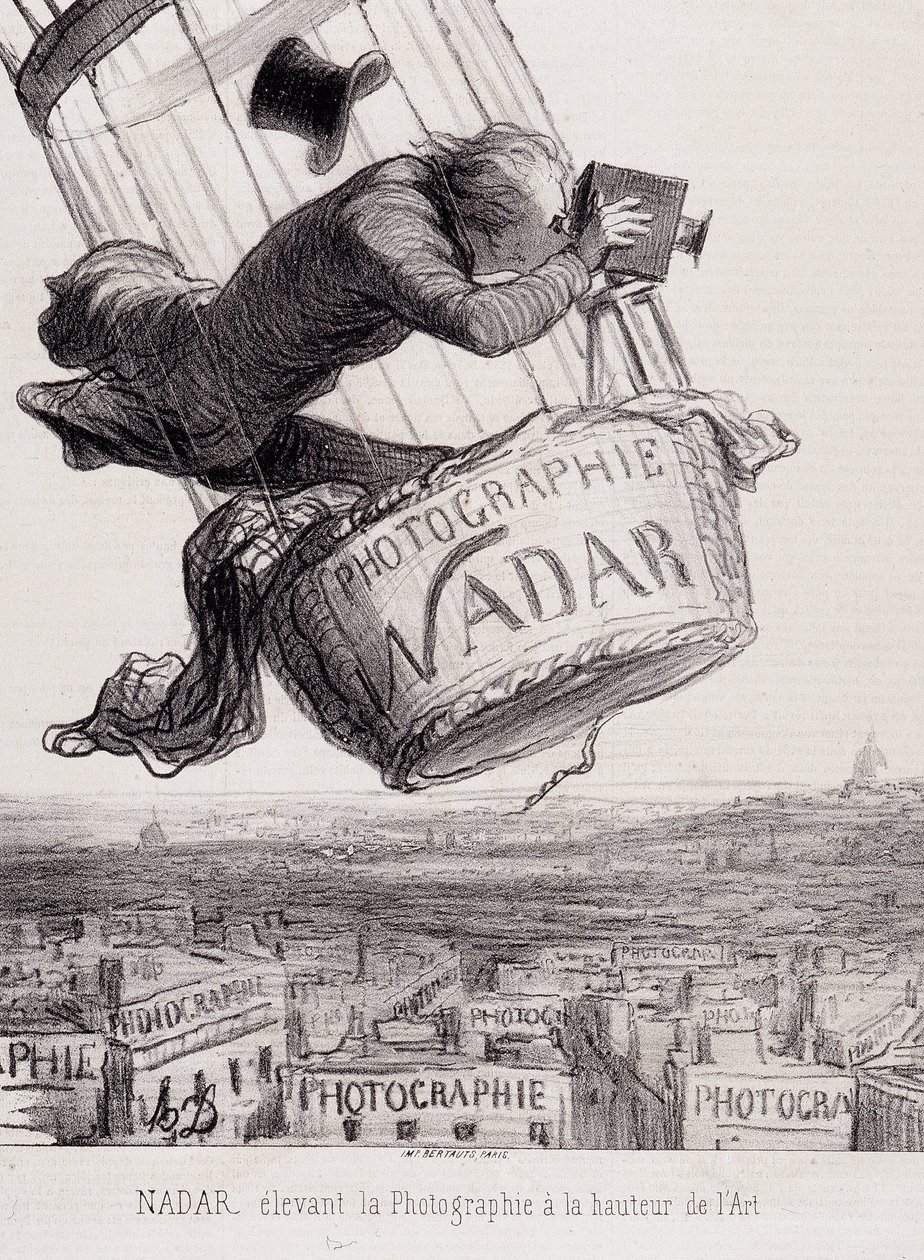 写真を芸術の域にまで高めたGaspard Felix Tournachon dit Felix Nadar（1820-1910）。紙に描いた絵をもとにしたリトグラフ。薄さ：29x41cm。 作： オノレ・ドーミエ