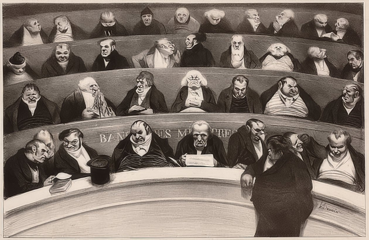 Le Ventre Legislatif。 Aspects des bancsministérielsde la chambreimprostituéede 1834 -立法腹。 1834年から売春前の商工会議所のキャビネットベンチの眺め。1834年 作： オノレ・ドーミエ