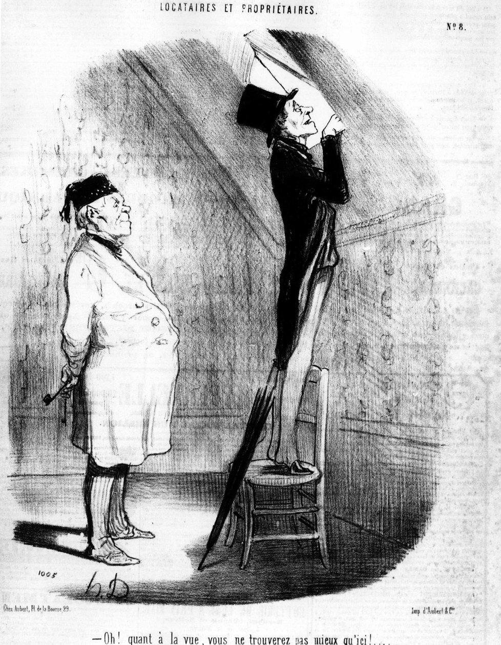 景色はここに勝るとも劣らないでしょう。オノレ・ドーミエ（1808-1879）の一連の漫画「所有者と賃借人」からの引用です。"Charivari" 作： オノレ・ドーミエ
