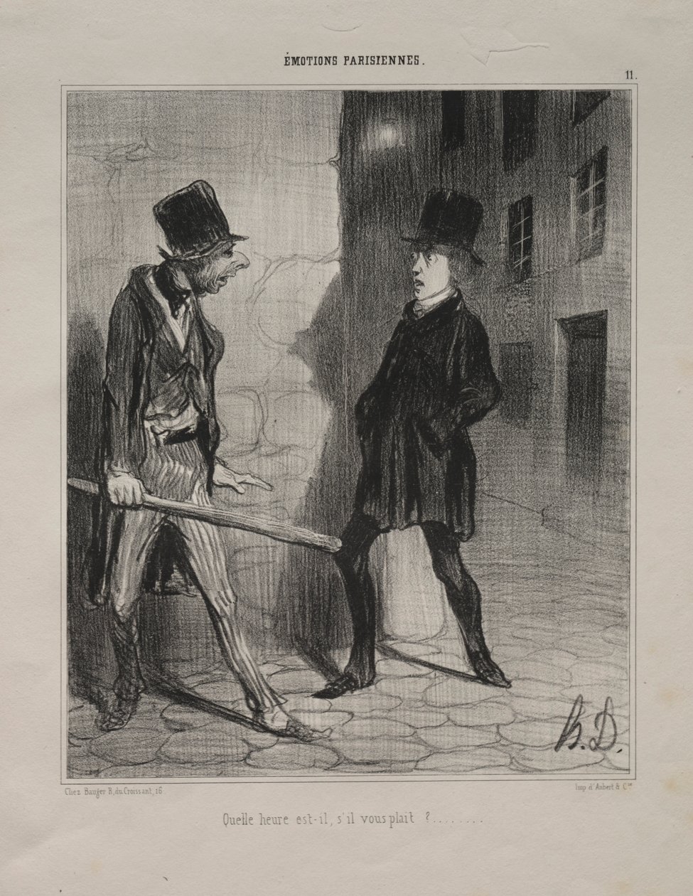 Parisian Emotions、plate 11：What Time is it Please、1839 November 18。 作： オノレ・ドーミエ