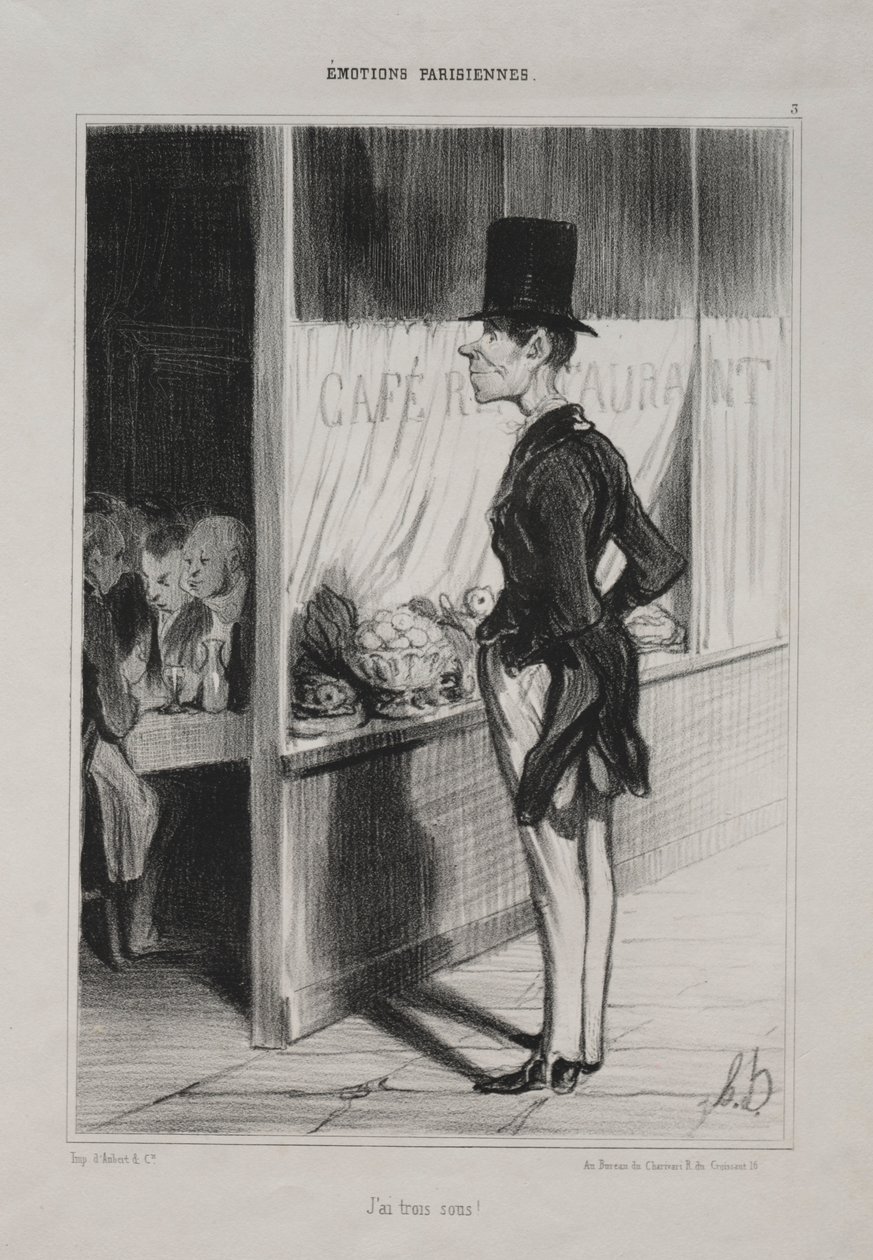 Parisian Emotions、plate 3：I Have Three Sous !, 1839。 作： オノレ・ドーミエ