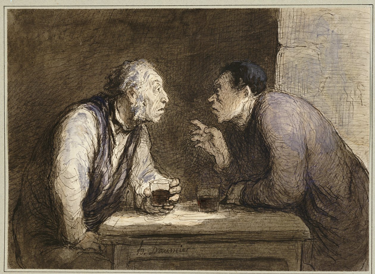 2人の酒飲み、1857年から69年頃 作： オノレ・ドーミエ