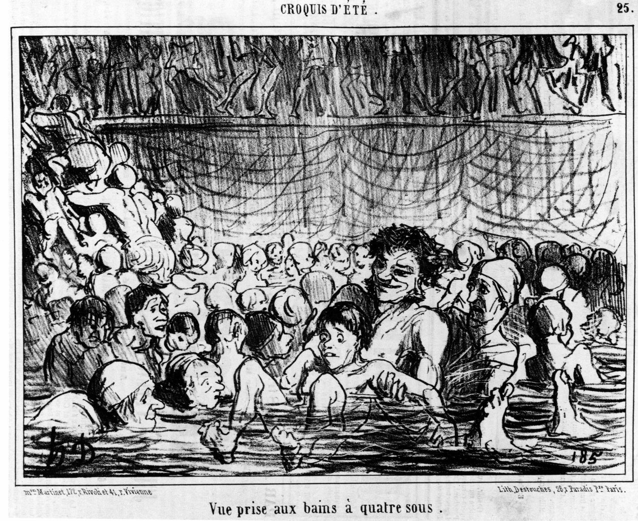 四神湯から撮影した風景：オノレ・ドーミエ（1808-1879）による水泳と四神湯に関する漫画シリーズ「Sketch d