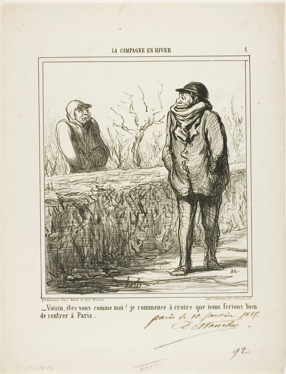 「こんにちは、ご近所さん。パリに帰るのがいいと思うようになりました」『La Campagne En Hiver』より第1曲 作： オノレ・ヴィクトリン・ドーミエ