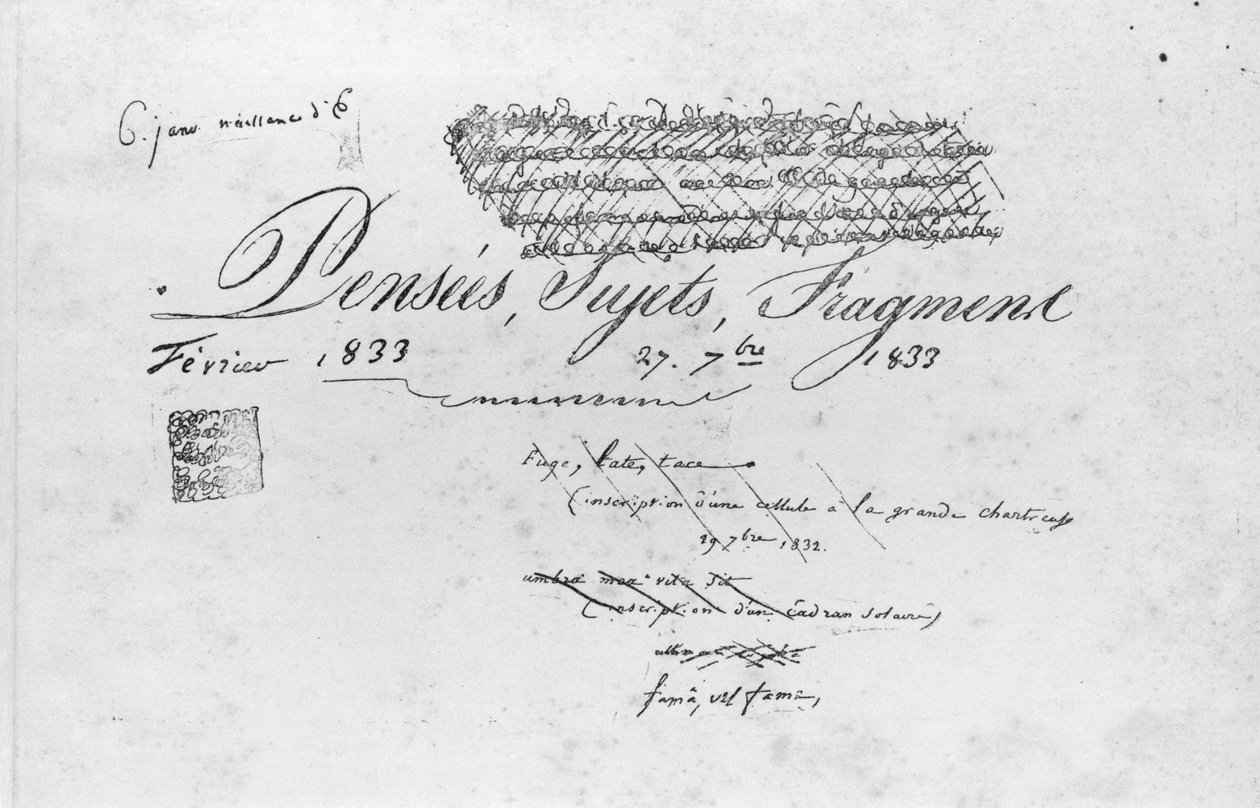アルバム「ペンシーズ、スジェッツ、フラグメント」のページ、1833 作： オノレ・ド・バルザック