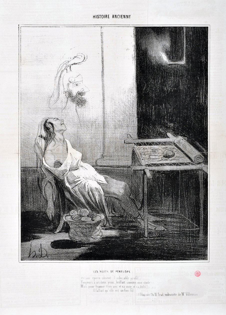 オノレ・ドーミエ（1808-1879）の作品 Charivari dates from 1842: Serie HISTORIE ANCIE Les Nuits de Penelope "From her absent spooux, Forever to her sweet eyes shine like a star, Aimed to weave three years and his cunning and his canvas he 作： オノレ・ドーミエ