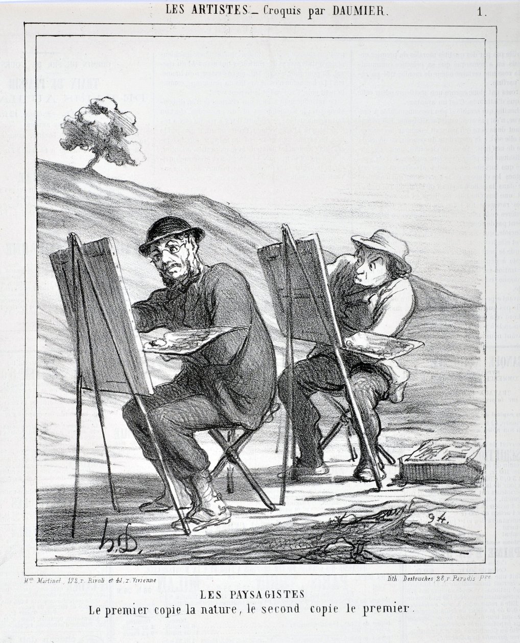 オノレ・ドーミエ（1808-1879）の作品。Charivariは1865年の作品です。Serie LES ARTISTS Les paysagistes."第一は自然を模倣し、第二は第一を模倣する」MUSEE DES BEAUTS ARTS - PALAIS LONGCHAMP, MARSEILLE 作： オノレ・ドーミエ