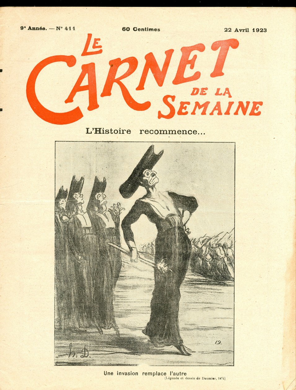 Le Carnet de la semaine "の表紙、モノクロの風刺画 作： オノレ・ドーミエ