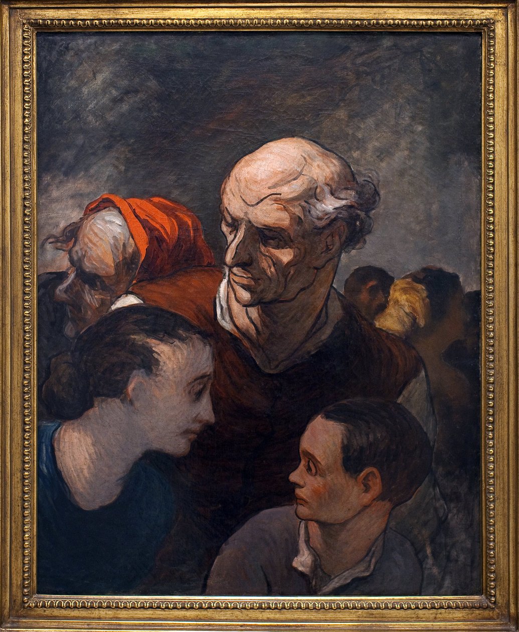 1848年、バリケードの上の家族。オノレ・ドーミエ（1808-1879）による絵画、油彩・キャンバス 作： オノレ・ドーミエ