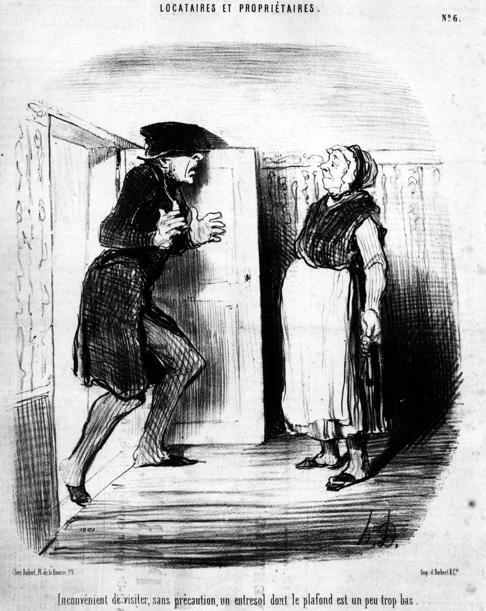 オノレ・ドーミエ（1808-1879）の漫画「所有者と賃借人」シリーズからの引用。"Charivari" 作： オノレ・ドーミエ