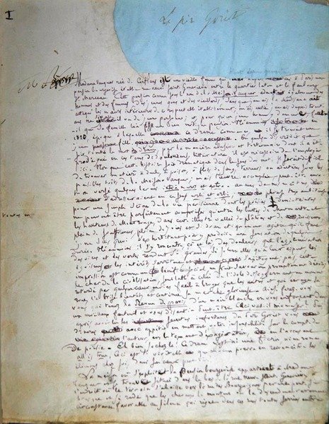 Le Pere Goriot」の原稿の1ページ目（紙にペンとインク 作： オノレ・ド・バルザック