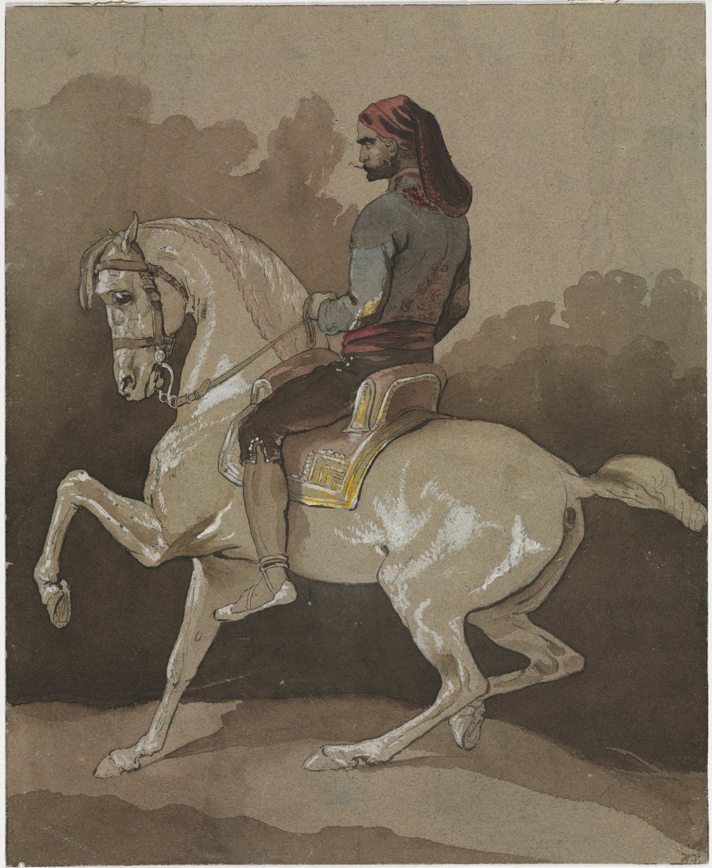 乗馬のアラブ、1800年代。 作： エミール・ジャン・オレス・ヴェルネ