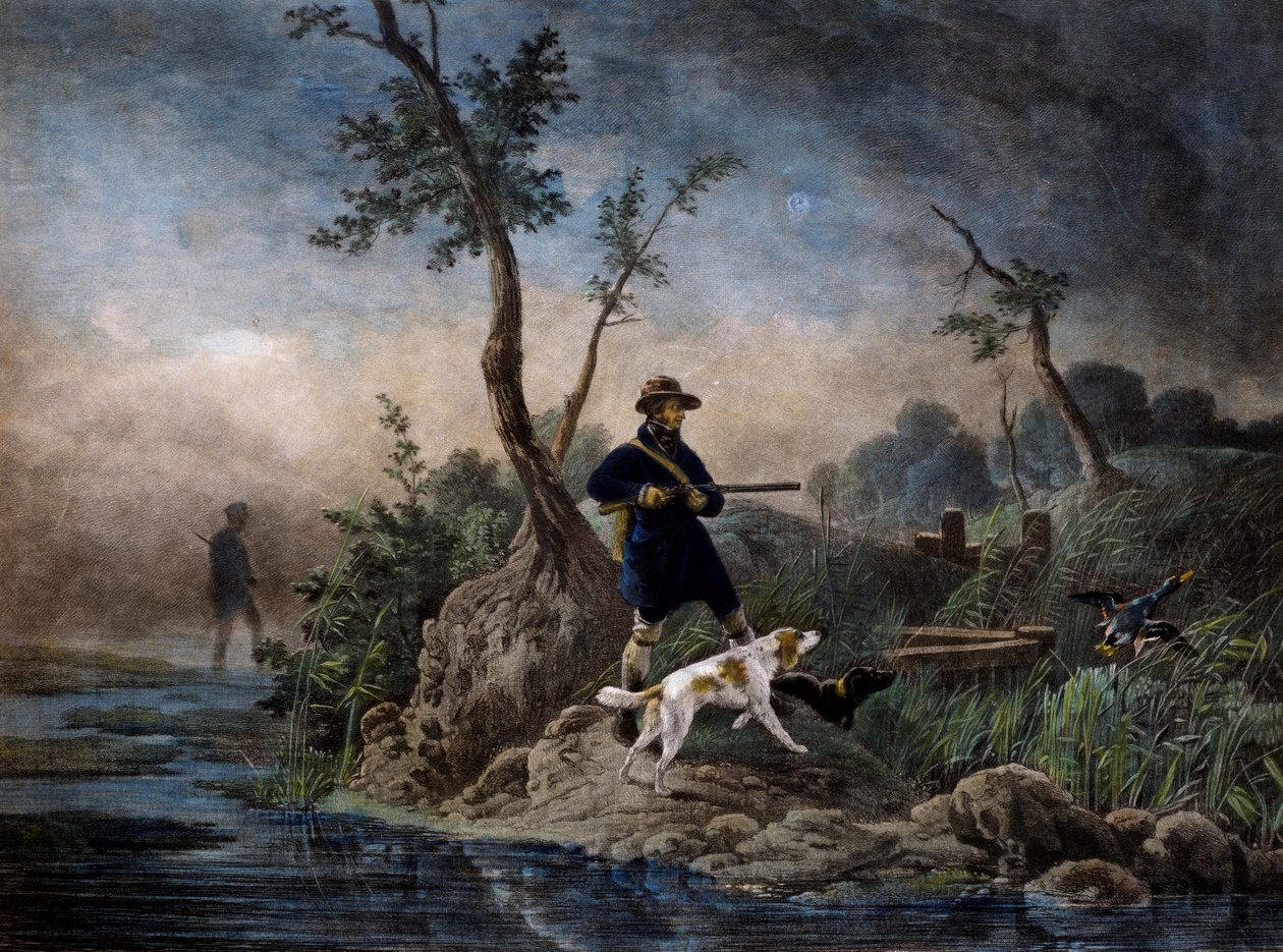 沼地での鴨狩り、ホレス ベルネ (1789-1863) の絵画に基づく彫刻 作： エミール・ジャン・オレス・ヴェルネ