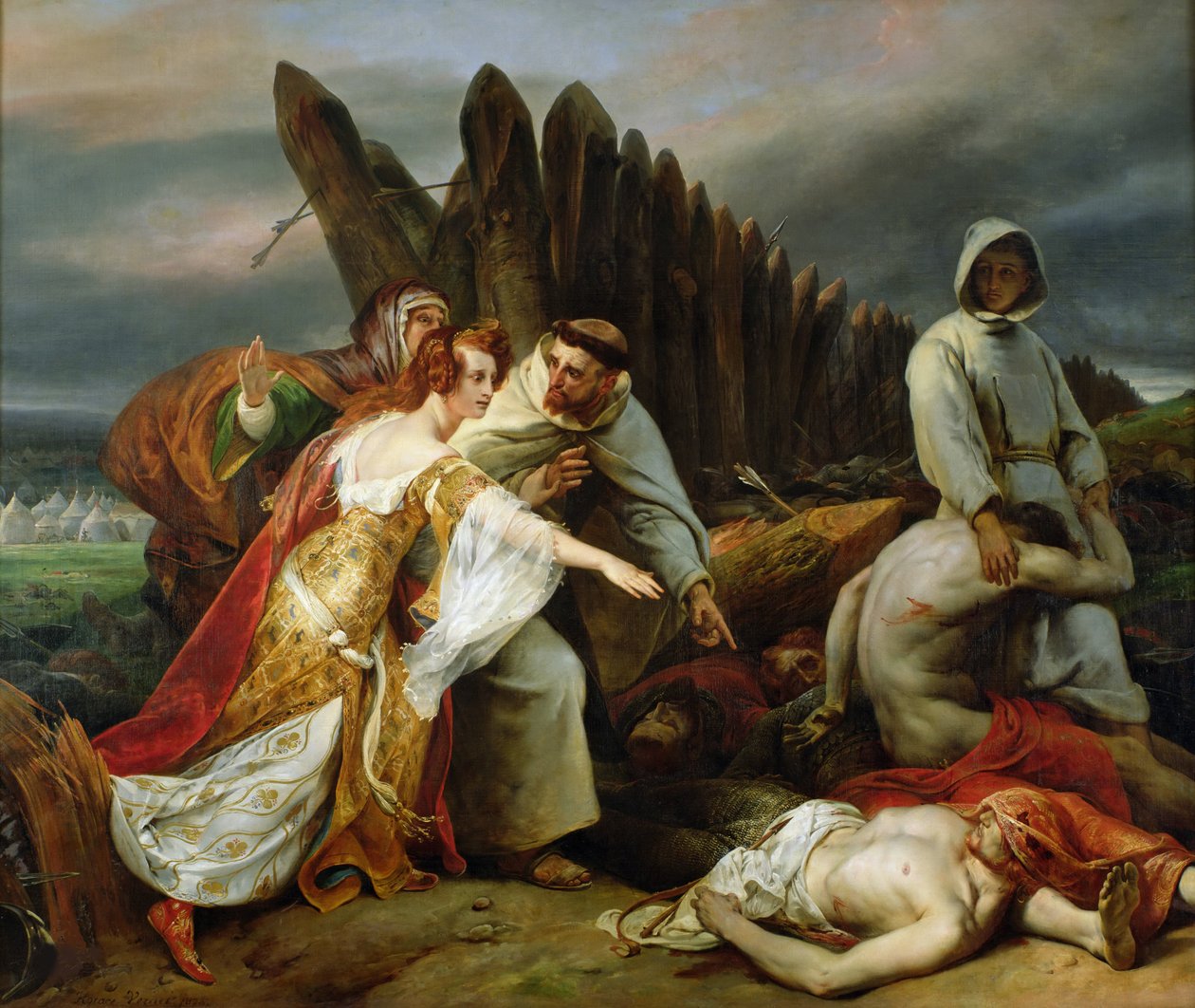 ハロルドの遺体を発見するエディス、1828年。 作： エミール・ジャン・オレス・ヴェルネ