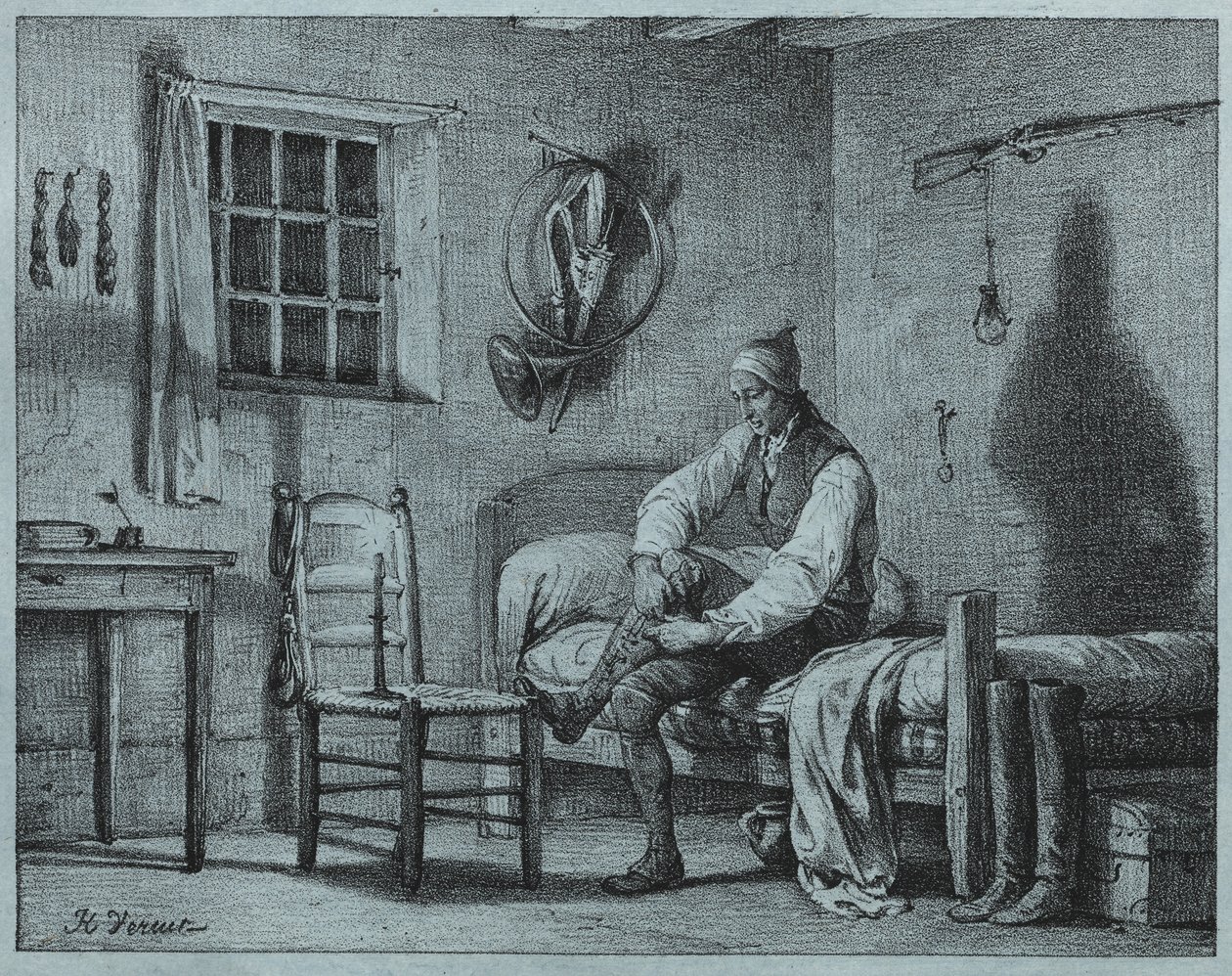ベッドから立ち上がるリミエの男-僕c。 1818年。 作： エミール・ジャン・オレス・ヴェルネ