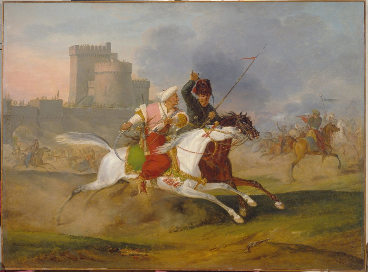 トルコ人とコサック - ホレス ヴェルネ (1789-1863) の絵画、キャンバスに油彩 作： エミール・ジャン・オレス・ヴェルネ