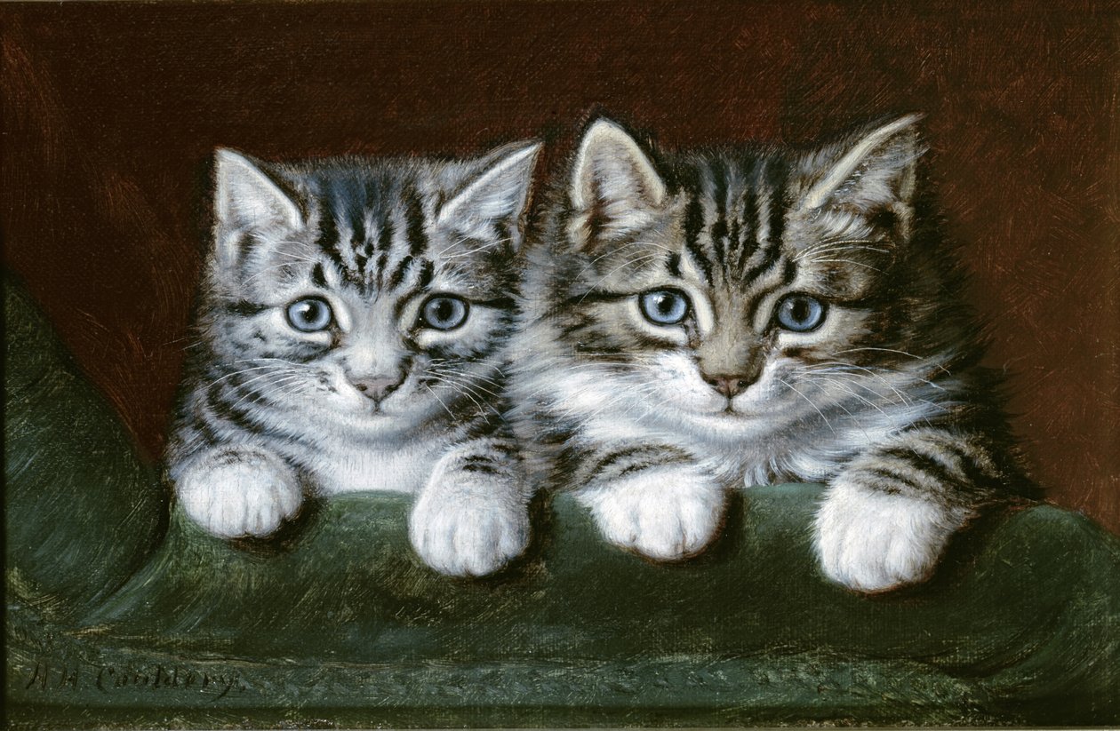 二匹のぶち猫（キャンバスに油彩） 作： Horatio Henry Couldery