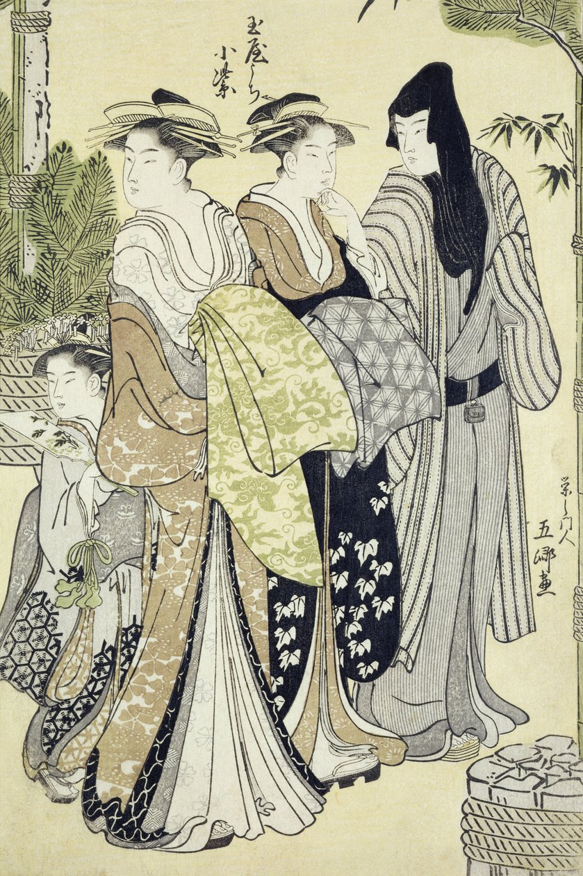多摩屋のコムラサキ、正月（木版画 作： 細田御慶または御京