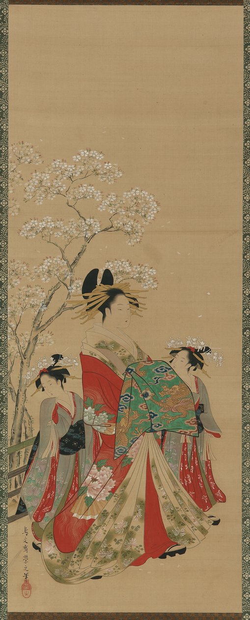 四季折々の美女たち-江戸時代の春、18世紀初頭から19世紀初頭（絹にインク、色、金） 作： 細田栄司
