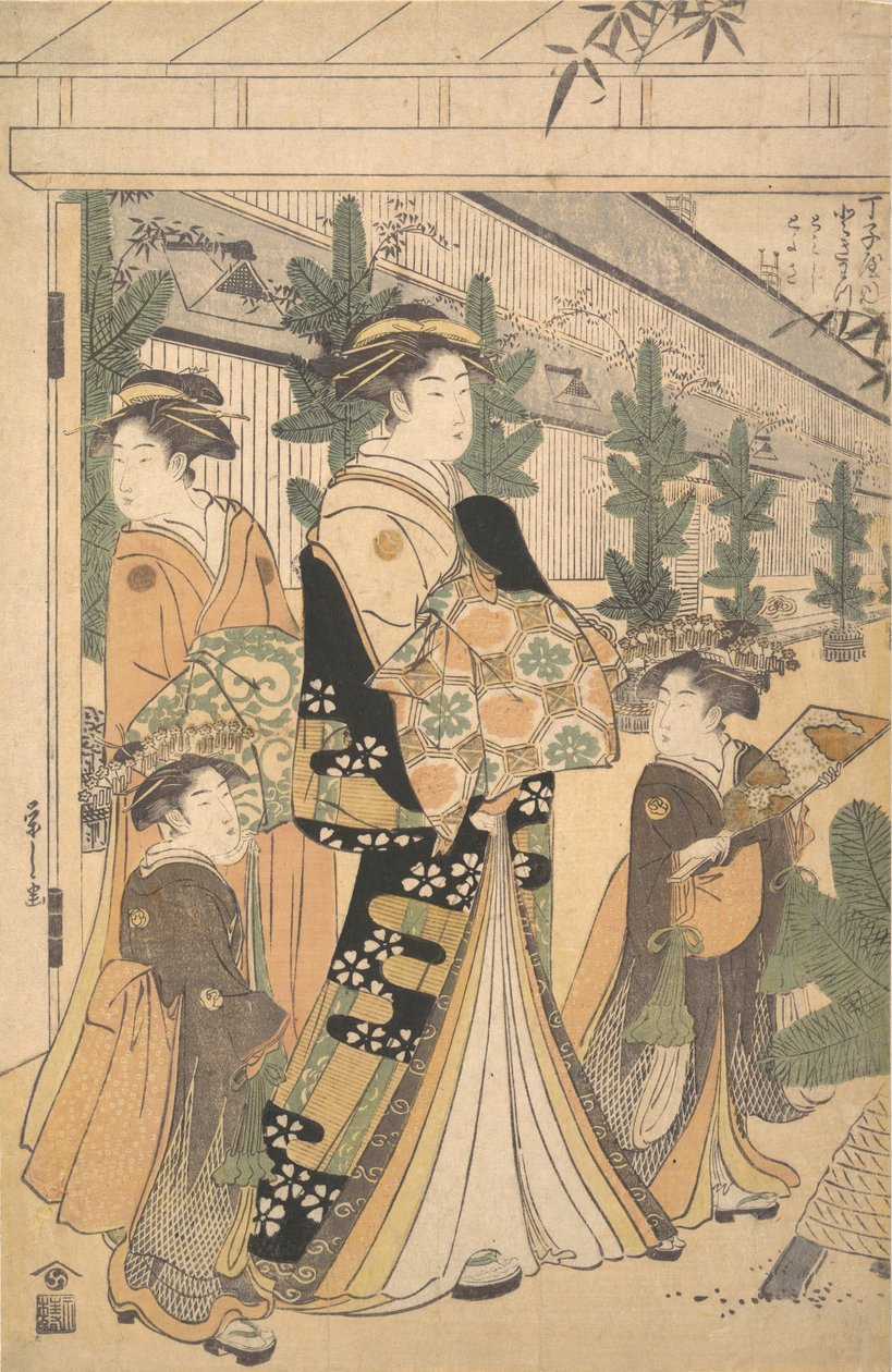 吉原に二人の花魁と女二人。 作： 細田栄司