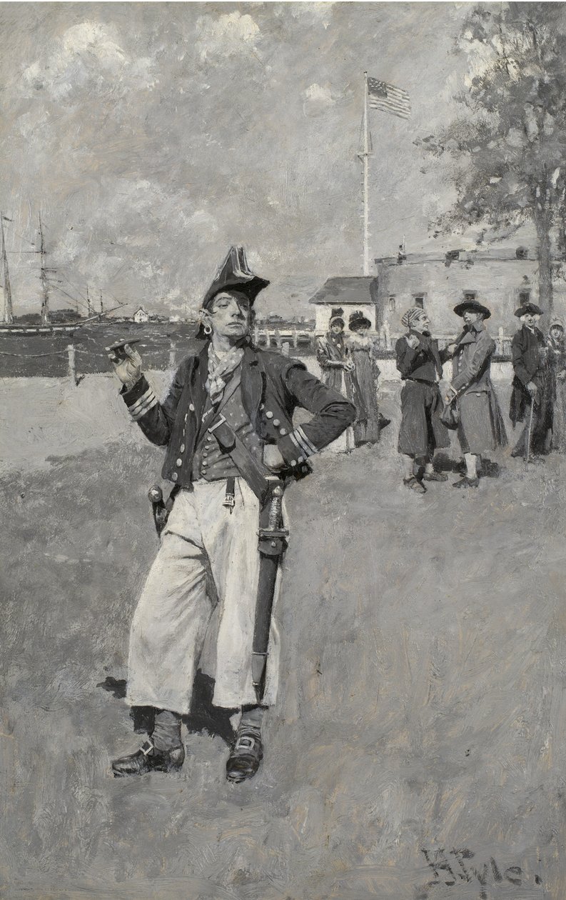 A Privateersman Ashore、1893（ラッセルズキャンバスボードに油彩） 作： ハワード・パイル