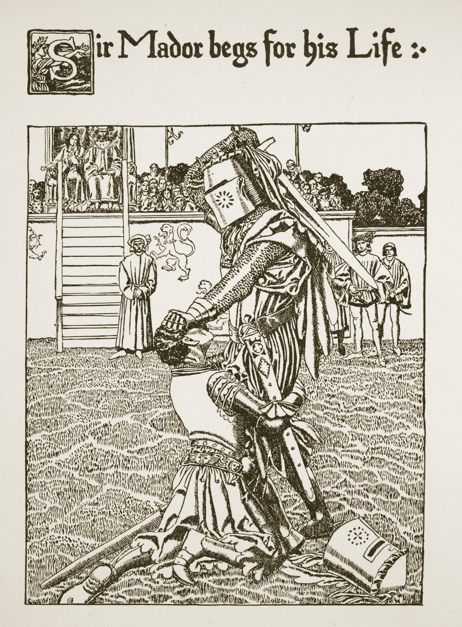 マドール卿は生涯を乞う、「杯の物語とアーサーの通過」の挿絵、1910年頃 作： ハワード・パイル