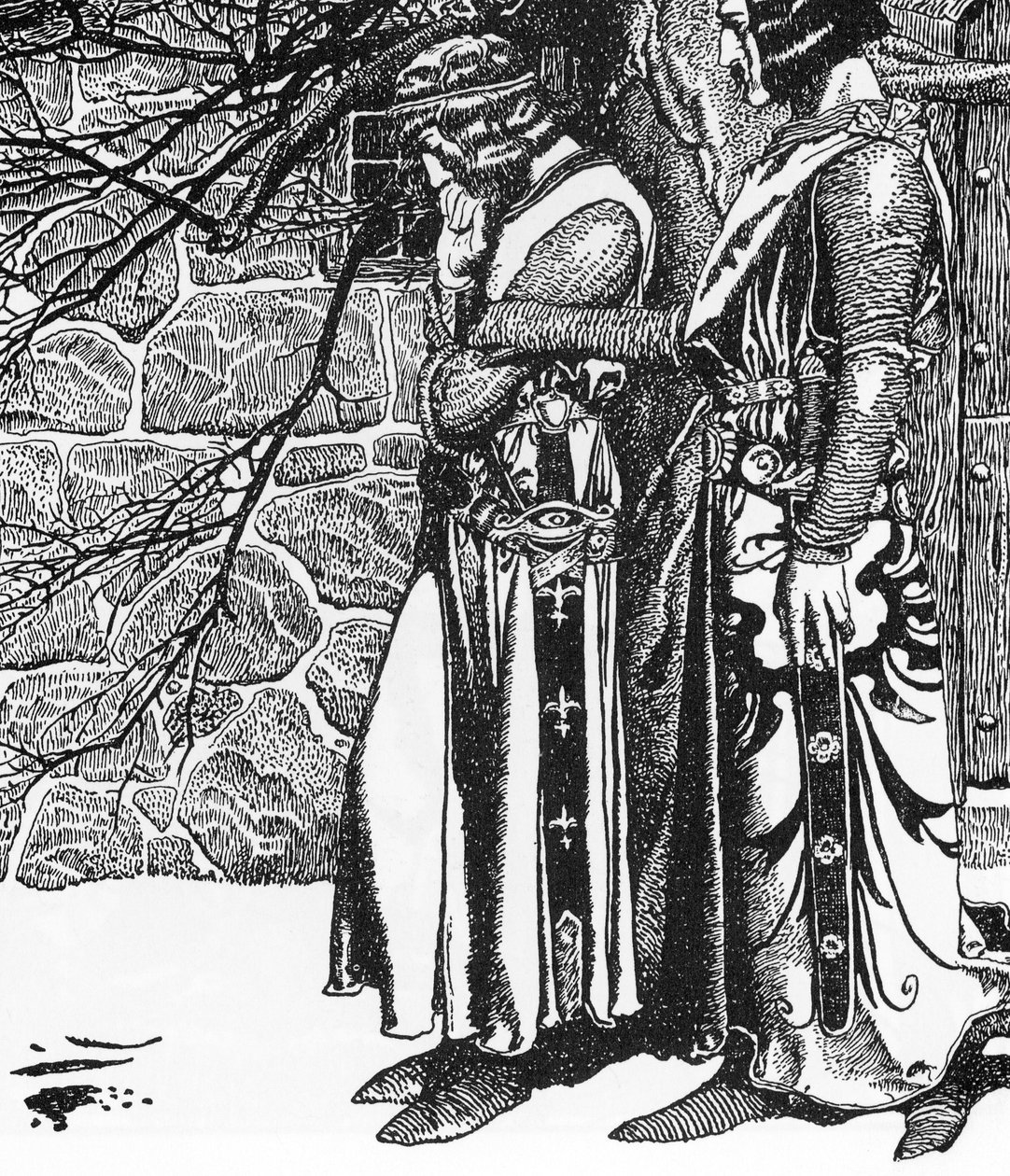Arthurian Legend: The Knight Kay (Keu) and Perceval (Sir Kay and Sir Percival) Illustration by Howard Pyle (1853-1911) from “The Story of the Champions of the Round Table”” 1905 Private Collection   1440423   ja       japanese Successfully Translated  Orig 作： ハワード・パイル