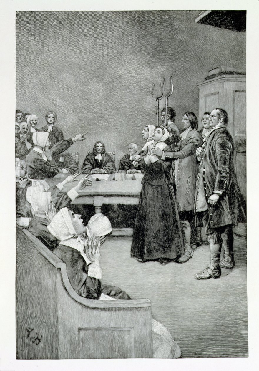 魔女の試練、メアリーE.ウィルキンスによる「Giles Corey、Yeoman」のイラスト、パブ。ハーパーの雑誌、1892年 作： ハワード・パイル