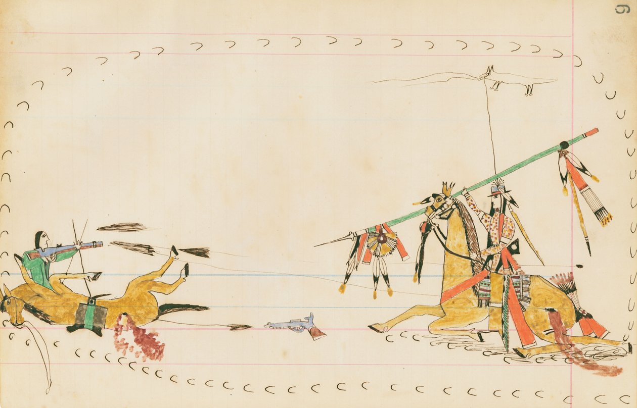ハウリングウルフともう一人の戦士、1874-75（元帳にペン、インク、トイレ） 作： ハウリングウルフ