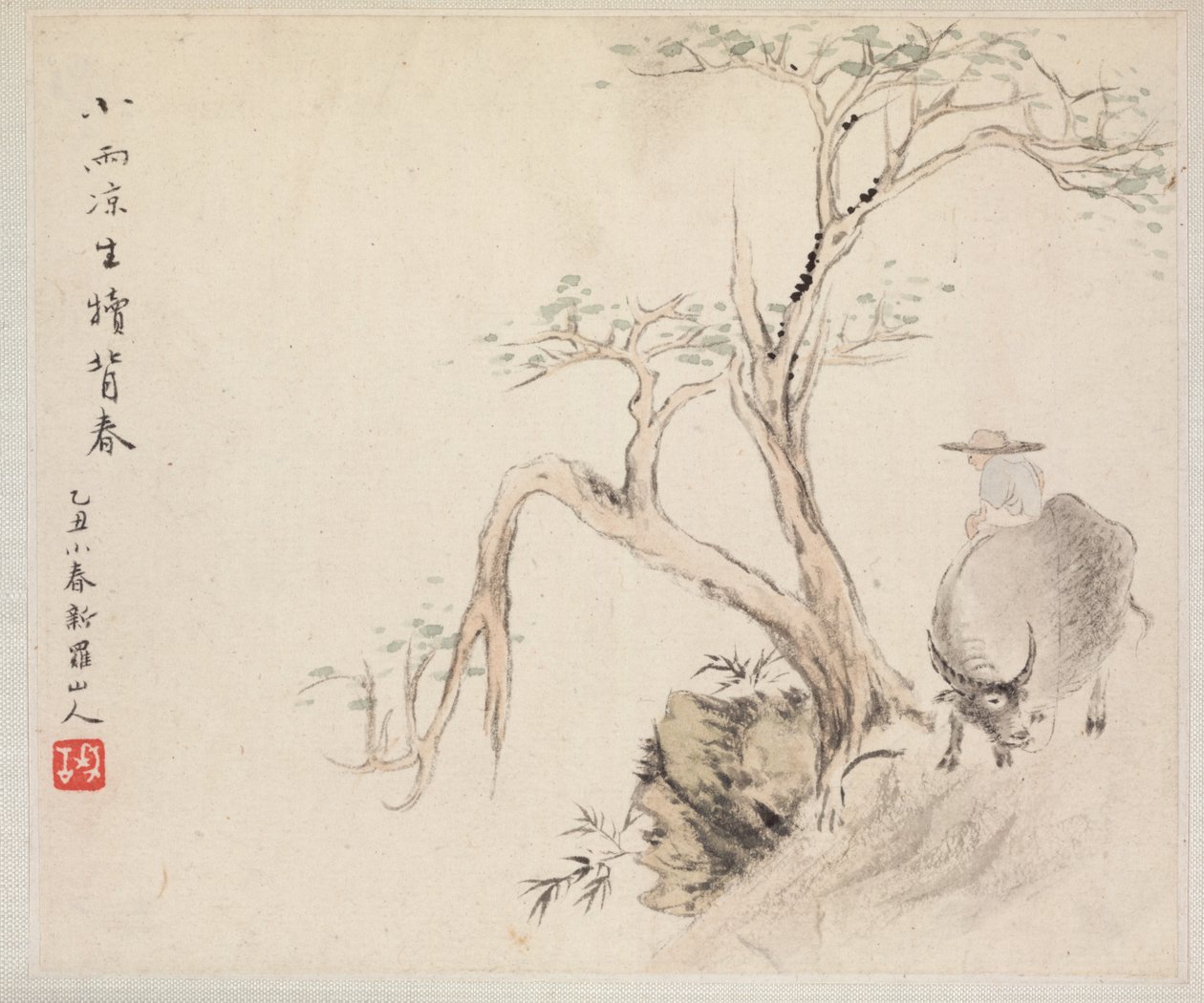 古い詩を描いた風景画のアルバム：水牛に座る男、1700年代。 作： フアヤン