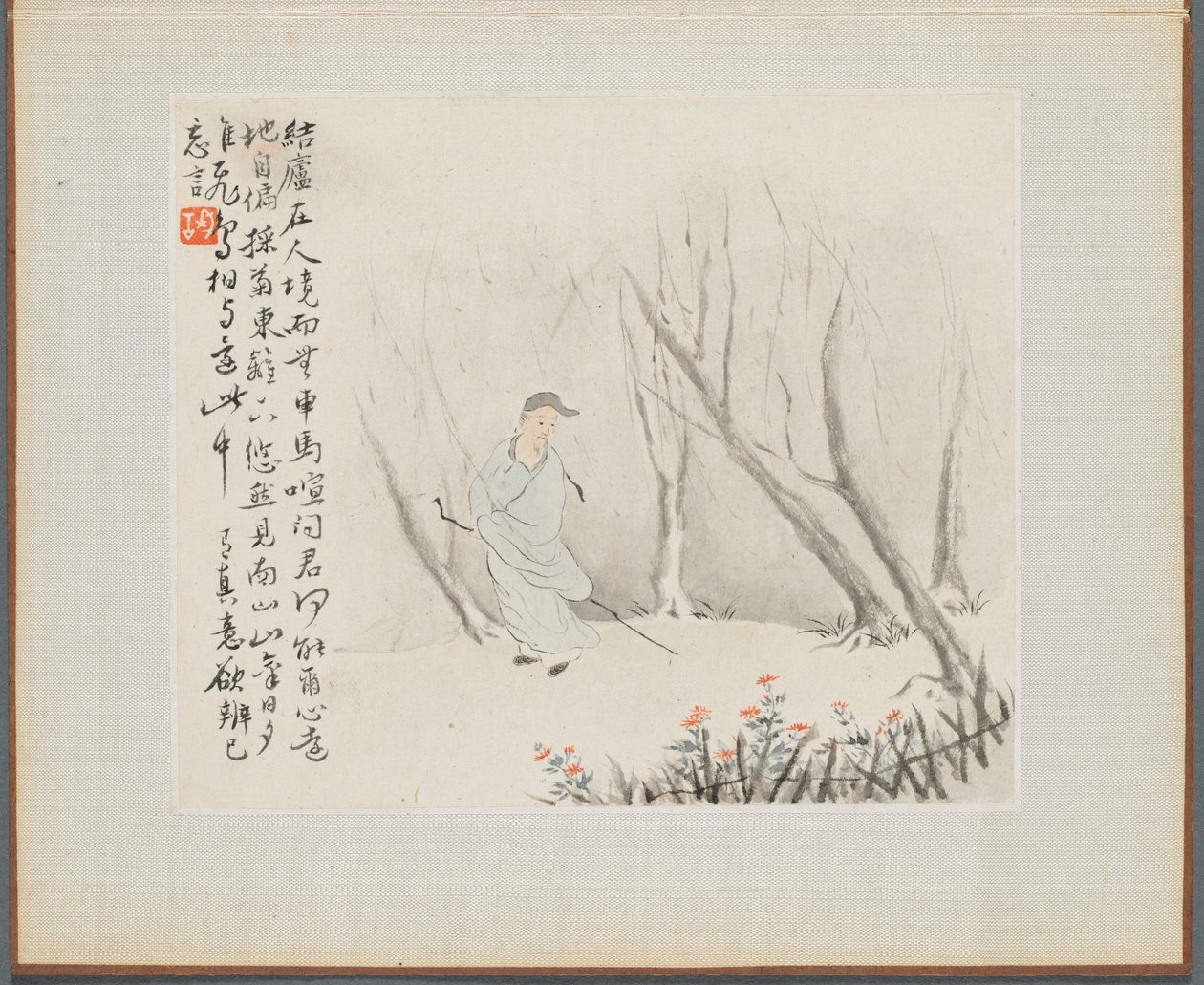 古い詩を描いた風景画のアルバム：スタッフのいる老人、1700年代。 作： フアヤン