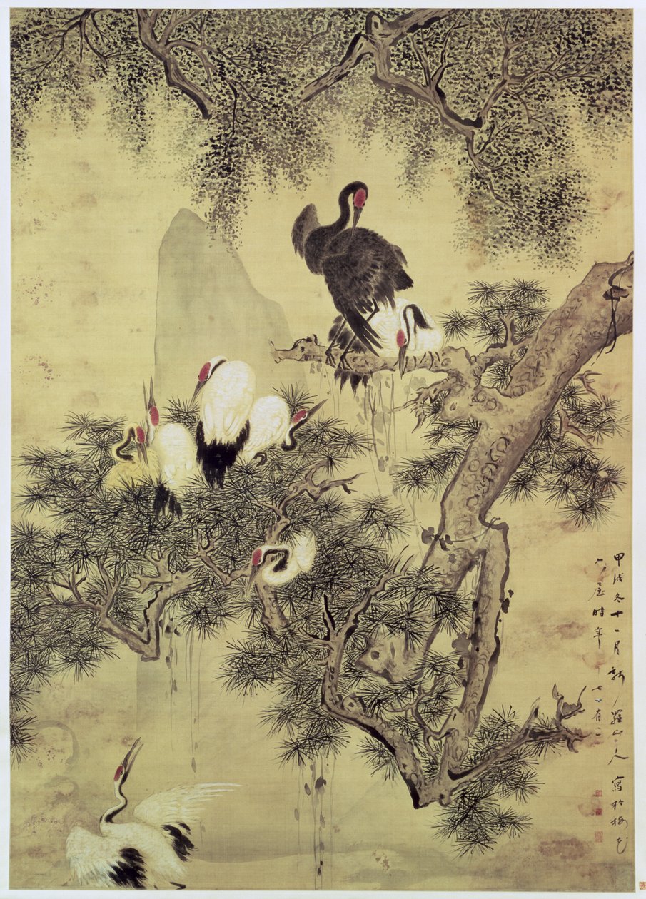 松の木の8つの赤い紋付きサギ、1754 作： フアヤン