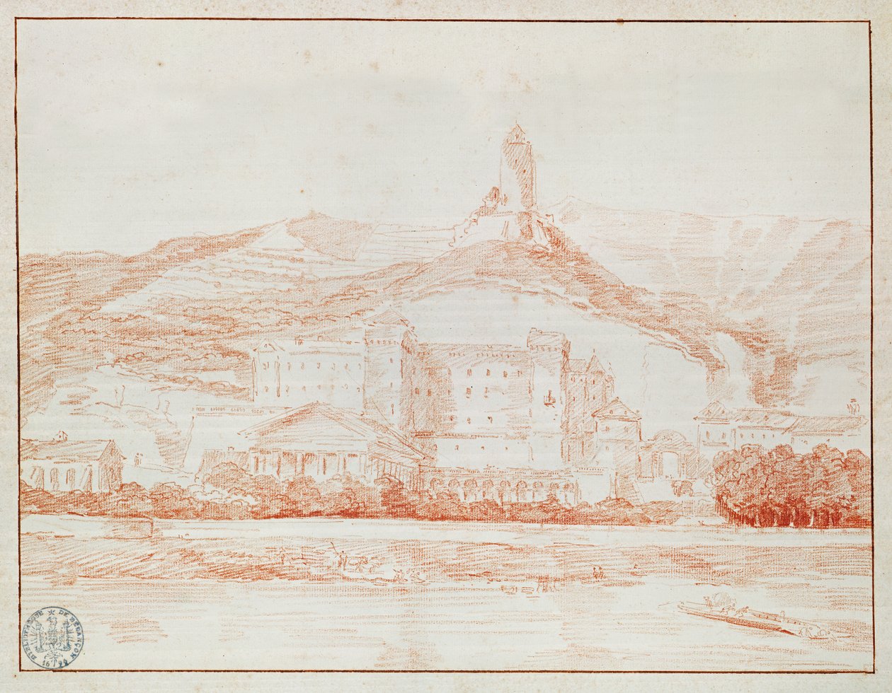 Châteaude La Roche-Guyon（紙に楽観的） 作： ヒューバート・ロバート