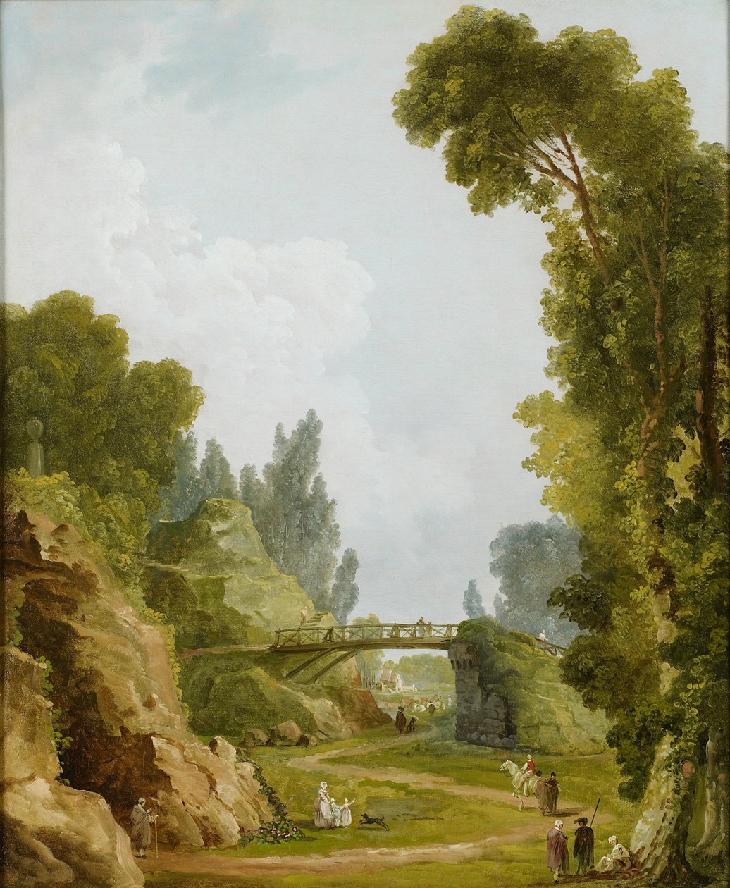 素朴な橋、フランス、シャトードメレヴィル、c.1785 作： ヒューバート・ロバート