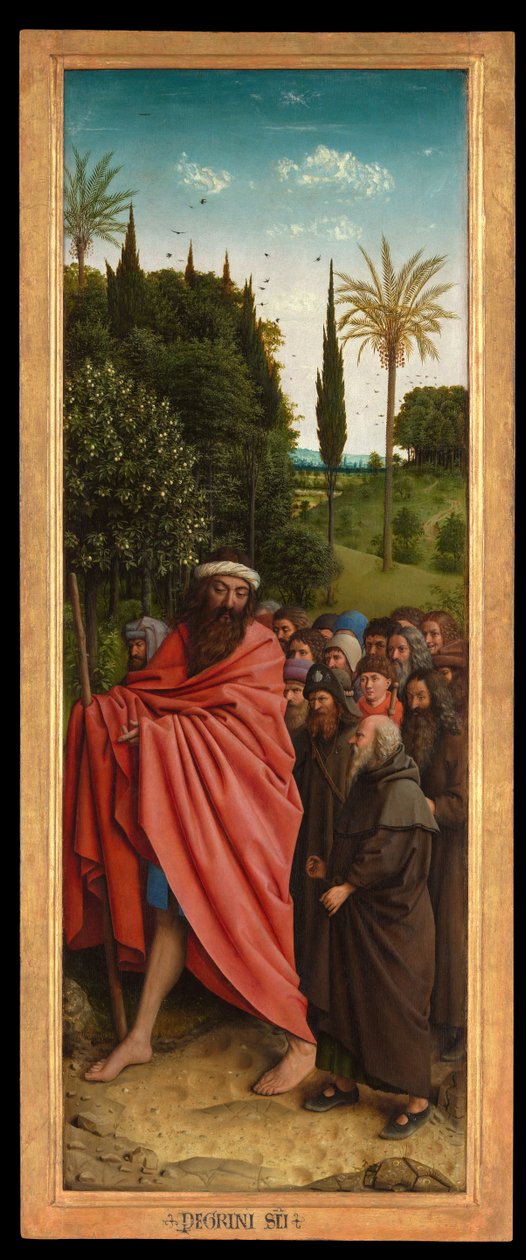 ゲントの祭壇画の右側から聖クリストファーに導かれる巡礼者たち 作： Hubert & Jan van (1390 1441) エイク