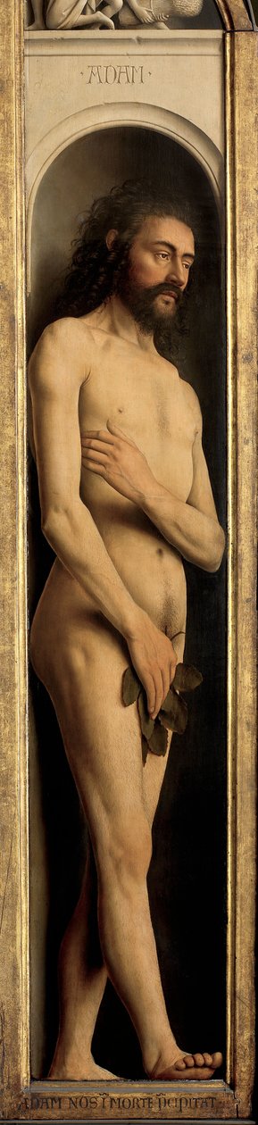 アダム、ゲントの祭壇画の左翼の詳細 作： Hubert & Jan van (1390 1441) エイク