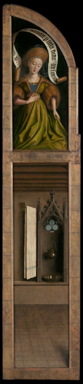 ゲントの祭壇画の右翼の外側から見たクマのシビュラ 作： Hubert & Jan van (1390 1441) エイク